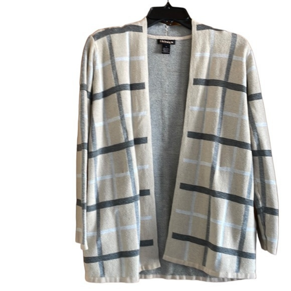 By Design Open Front Cardigan Neutral Plaid Women’s Size Small‎ Business Casual